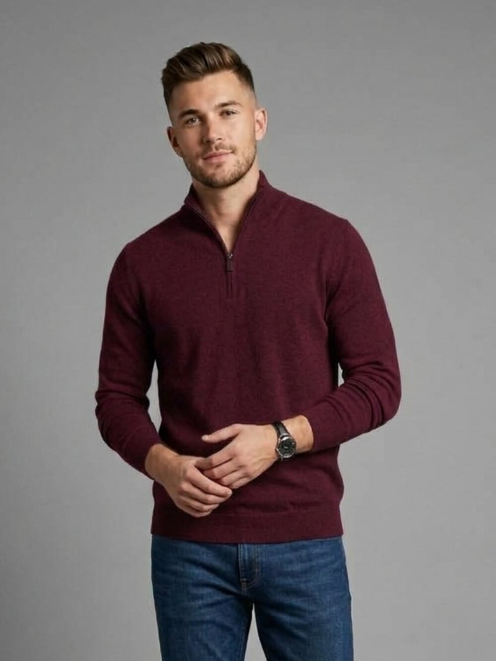 Joseph Abboud 100% Extra Fine Merino Wool Quarter Zip Sweater